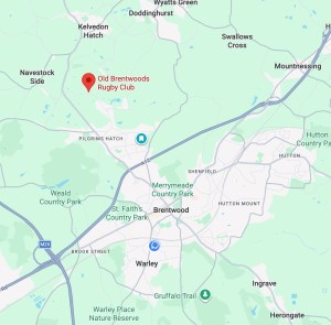 Map of the location of Old Brentwoods Rugby Club